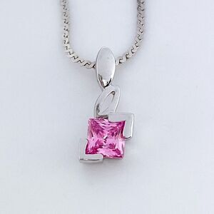 Vintage Women's Sterling Silver 925 Pink Simulated Sapphire Pendant ONLY
